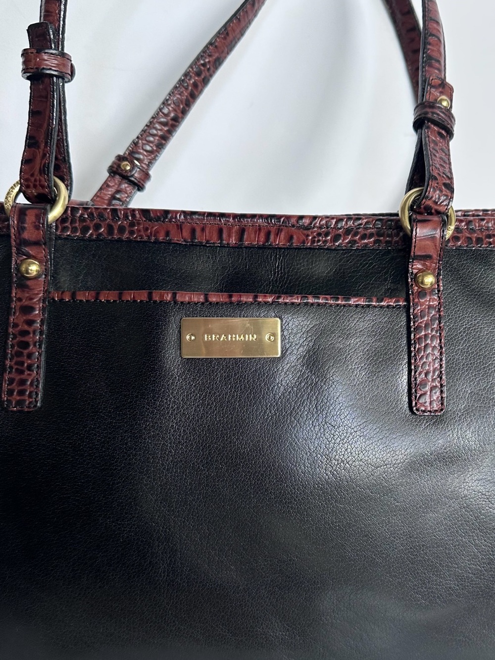 Brahmin Medium Arno Tote - Tuscan Black Leather with Brown Croc Trim | NWT - Picture 9 of 12